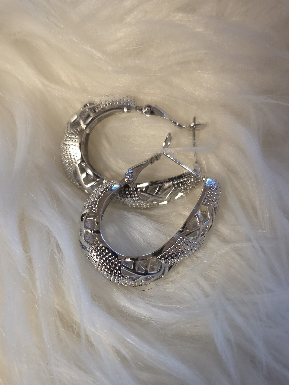 Silver Textured Hoop Earrings - Women Jewelry